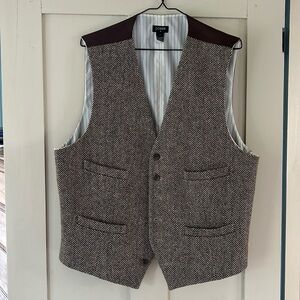 J. Crew Wool Herringbone Brown Tweed Vest Men’s Size L